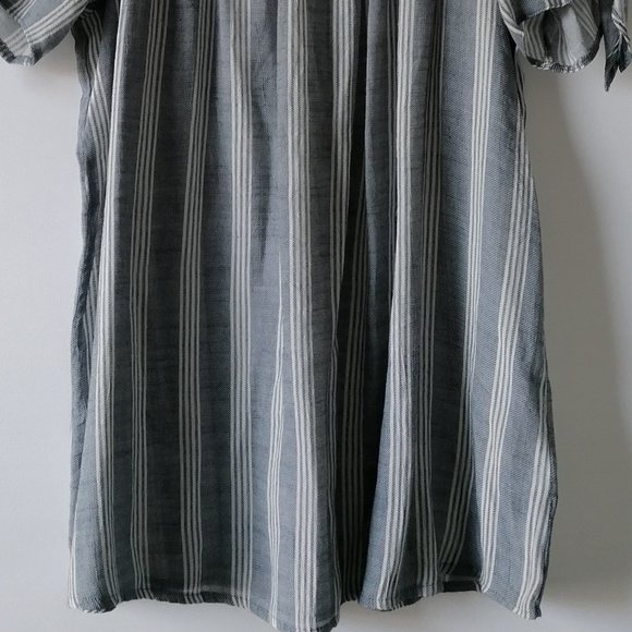 Fred David Womens Faded Blue Raglan Sleeve Scoop Neck Striped Blouse Top Size L - Picture 3 of 7